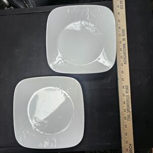 Corelle White Embossed Square Plates